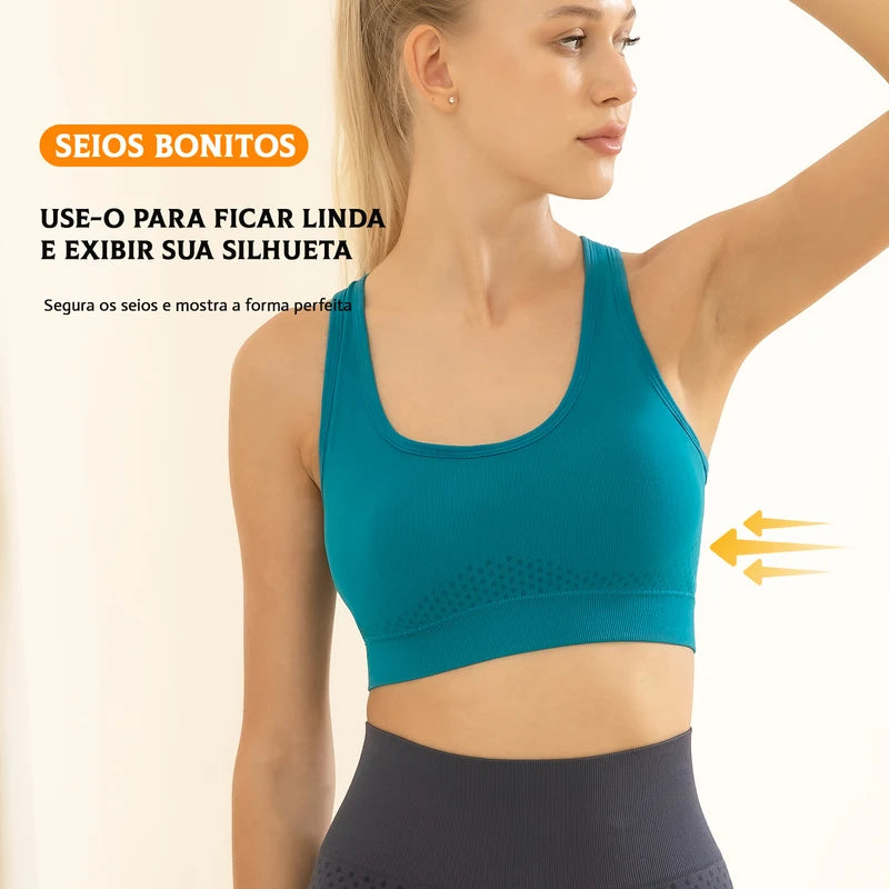 2 Peças, Sutiã esportivo sem costura, Push up respirável à prova de choque feminino cropped top, Sutiã esportivo, Roupa íntima