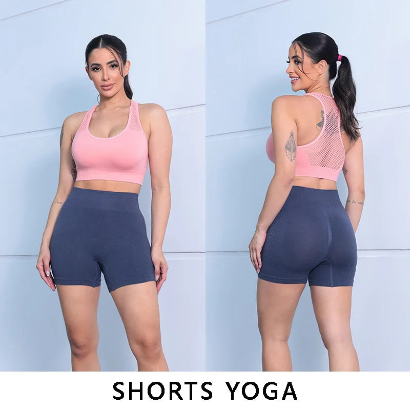 Shorts de yoga，Shorts de ginástica femininos，Cintura alta, Levantamento do quadril, Alta elasticidade, Respirável